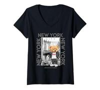 Donna New York City Teddy Bear with The Dumbo Manhattan Bridge Maglietta con Collo a V