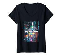 Donna New York City Times Square Skyline Tee Shirts, New York City Maglietta con Collo a V