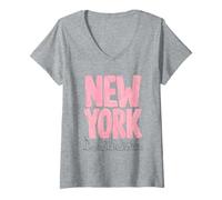 Donna New York, Dipinto a Mano, Skyline della Città, Tipografia Maglietta con Collo a V