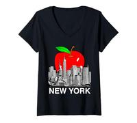 Donna New York, Grande, Mela, Orizzonte, Città Maglietta con Collo a V