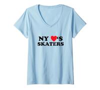 Donna New York Loves Skaters Skateboard Design Maglietta con Collo a V