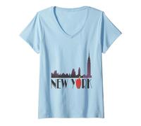 Donna New York, Orizzonte, Grande, Mela, NYC, grafi Maglietta con Collo a V