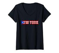 Donna New York Puerto Rico Flag Nuyorican Maglietta con Collo a V