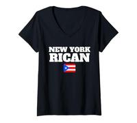 Donna New York Rican Heritage Bandiera del Porto Rico Maglietta con Collo a V