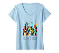 Donna New York Skyline NYC Statua della libertà Souvenir Maglietta con Collo a V