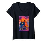 Donna New York Teddy Bear Outfit, I Love New York, New York City Maglietta con Collo a V