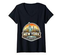 Donna New York The Empire State Souvenir Memorabilia Visitatore Orgoglioso Maglietta con Collo a V