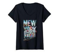 Donna New York Treno Graffiti Stile Nyc Metropolitana Car Street Hip Hop Maglietta con Collo a V