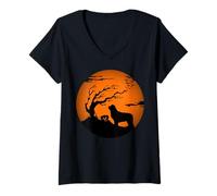 Donna Newfoundland Halloween Terranova Cane Newfie Maglietta con Collo a V