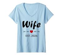 Donna Newlywed Marriage Quote Minimalist Simple Wife EST 2026 Maglietta con Collo a V