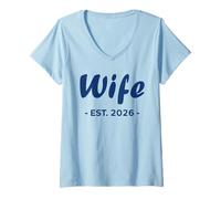 Donna Newlywed Marriage Quote Minimalist Simple Wife EST 2026 Maglietta con Collo a V
