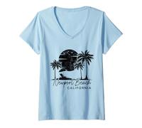 Donna Newport Beach California Surf Vintage Tramonto Surfer Retro Maglietta con Collo a V