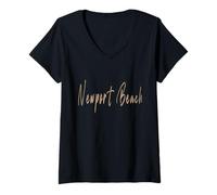 Donna Newport Beach California Vintage design elegante Maglietta con Collo a V