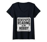 Donna Newspaper Reading Is My Hobby Print Reader Routine - Maglietta con Collo a V
