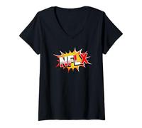 Donna NFLX Fumetti Stile Splash Maglietta con Collo a V