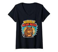 Donna Nibble Nom Nom Fumetti Degu Snack Maglietta con Collo a V