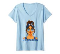 Donna Nicaraguan Girl Nicaragua Flag Nicaraguan Girlfriend Wife Maglietta con Collo a V