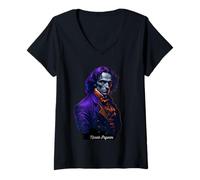 Donna Niccolo Paganini Camicia Ritratto Compositore Illustrazione Violino Maglietta con Collo a V