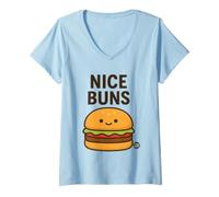 Donna Nice Buns Hamburger Maglietta con Collo a V