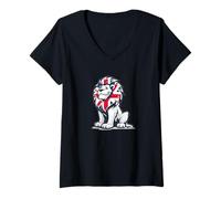 Donna Nice Cartoon Lion per Gli Amanti del Regno Unito Maglietta con Collo a V