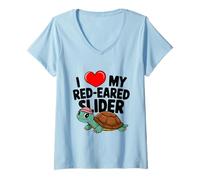 Donna Nice I Love My Red Eared Slider per tartarughe mamme papà novità Maglietta con Collo a V