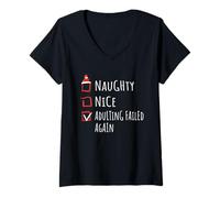 Donna Nice Naughty Adulting Failed Again Christmas List Shirt Xmas Maglietta con Collo a V