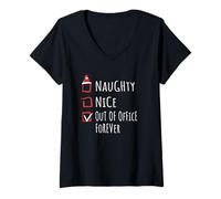 Donna Nice Naughty out of Office Forever Christmas List Shirt Xmas Maglietta con Collo a V