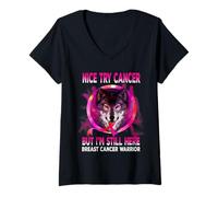 Donna Nice Try Cancer But I'm Still Here Breast Cancer Wolf Maglietta con Collo a V