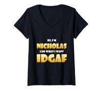 Donna Nicholas Costume IDGAF Funny Meme Halloween Costume for Nick Maglietta con Collo a V