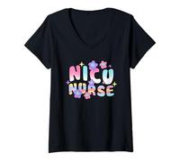 Donna NICU Nurse Groovy Nursing Neonatal Intensive Care Unit Maglietta con Collo a V
