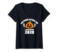Donna Niente Mi spaventa, Sono Sopravvissuto al 2020 - Ghost Pumpkin Halloween Maglietta con Collo a V