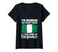 Donna Nigeria Flag Proud Elegant Nigerian Boyfriend Girlfriend Maglietta con Collo a V
