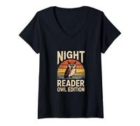 Donna Night Reader Edizione Owl Bookworm Delight Maglietta con Collo a V