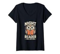 Donna Night Reader Edizione Owl Bookworm Delight Maglietta con Collo a V