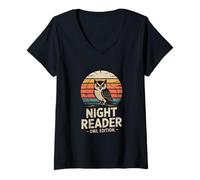 Donna Night Reader Edizione Owl Bookworm Delight Maglietta con Collo a V
