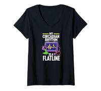 Donna Night Shift Nurse Circadian Rhythm Flatline Humor Maglietta con Collo a V