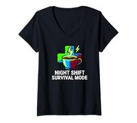 Donna Night Shift Survival Mode Nurse Medical Coffee Maglietta con Collo a V