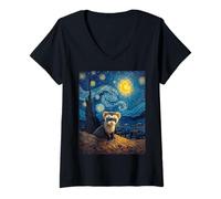 Donna Night Starry Night di Van Gogh Prairie Ferret Prairie Ghost Maglietta con Collo a V