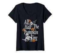 Donna Nightmare Before Christmas All Hail Pumpkin King Maglietta con Collo a V