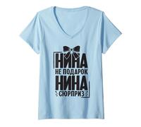 Donna Nina Dice in Russo Russia Outfit per Russi Maglietta con Collo a V