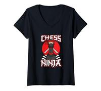 Donna Ninja degli scacchi Maglietta con Collo a V