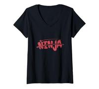 Donna Ninja Lancio Stella e Spada Samurai Maglietta con Collo a V
