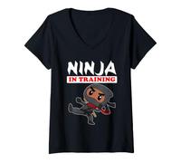 Donna Ninja Nero in Allenamento Maglietta con Collo a V