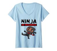 Donna Ninja Nero in Allenamento Maglietta con Collo a V