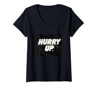 Donna Nizza Hurry Up Statement Emblema Maglietta con Collo a V