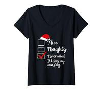 Donna Nizza Naughty List Never Mind I'll Buy My Own Stuff Christmas Maglietta con Collo a V