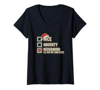 Donna Nizza Naughty Never Mind I'll Buy My Own Stuff Natale Fun Maglietta con Collo a V