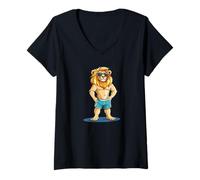 Donna Nizza Vacation Lion con occhiali da sole e costume da bagno Maglietta con Collo a V