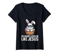 Donna No Bunny Loves Me Like Jesus Coniglietto Divertente Pasqua Maglietta con Collo a V