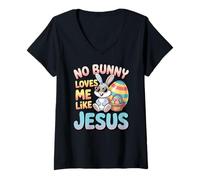 Donna No Bunny Loves Me Like Jesus Easter Christian Boys Kids Men Maglietta con Collo a V